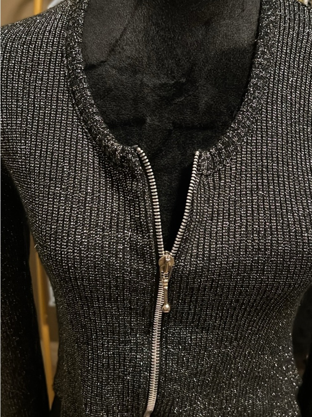 le chateau Black Metallic Zip-Front Long Sleeve Dress